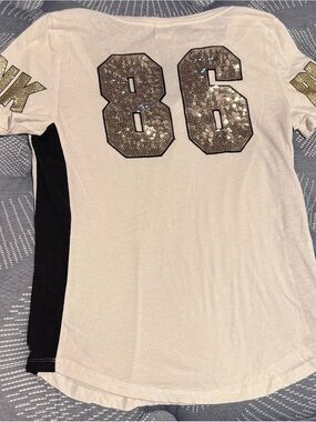 PINK Victoria's Secret White Tag Tee with Black Logo